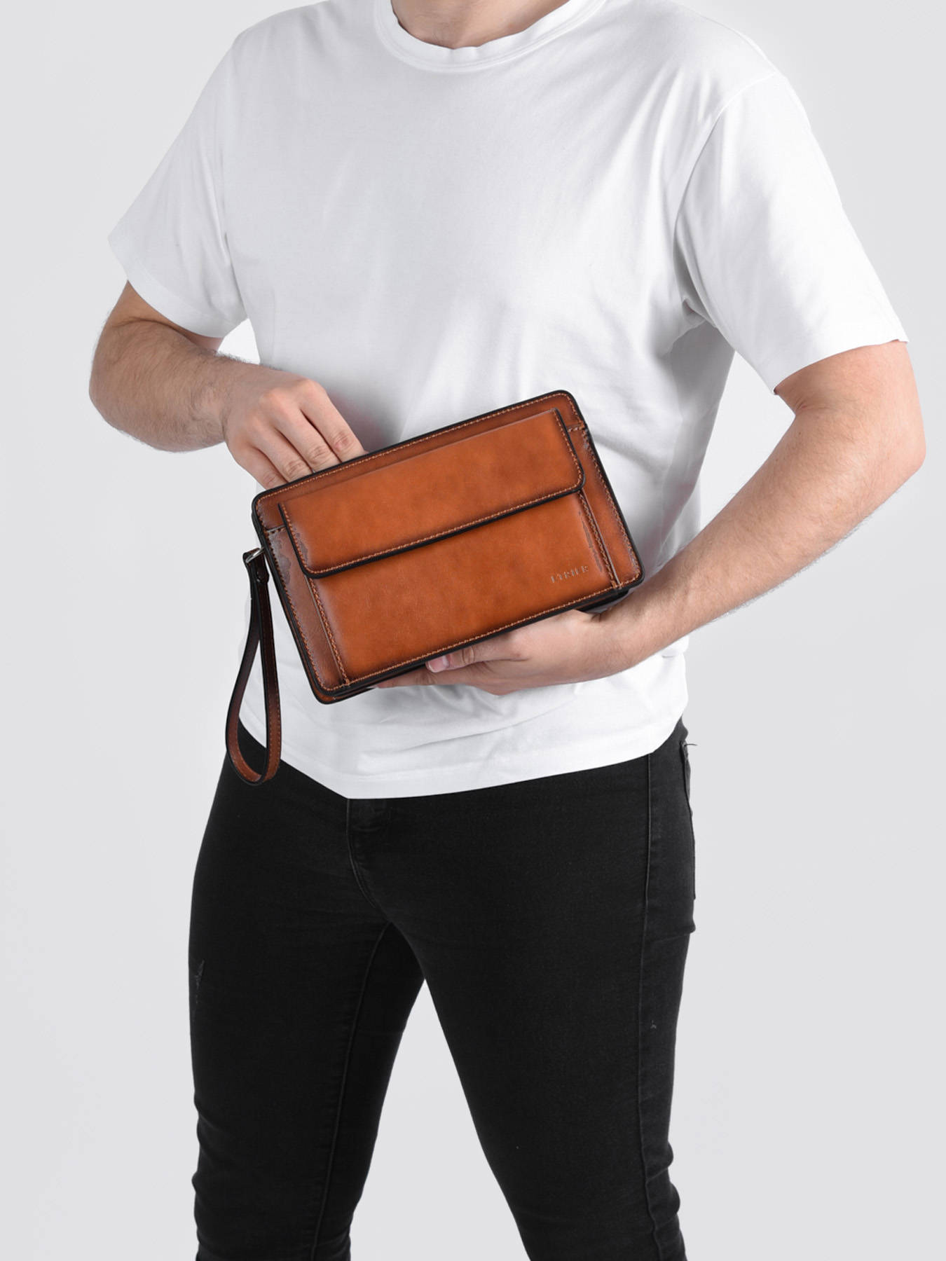 Pochette homme 2 compartiments cuir ETRIER