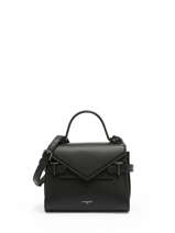 Sac Bandoulire S Double Rabat Emilie Cuir Grain Le tanneur Noir emily TEMI1006
