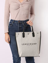 Longchamp Essential toile Sac port main Beige-vue-porte