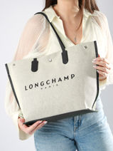 Longchamp Essential toile Besace Beige-vue-porte