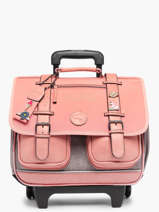 Cartable  Roulettes 2 Compartiments Cameleon Rose vintage pin's CR38