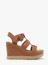 Sandales Talon Compens En Cuir Ugg Marron accessoires 1152667