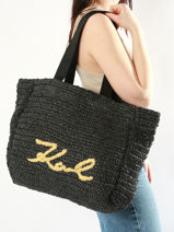 Handtas K Signature Raphia Karl lagerfeld Zwart k signature 241W3064-vue-porte