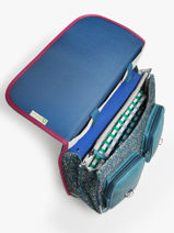 Boekentas Op Wieltjes Kinderen 2 Compartimenten Cameleon Blauw vintage fantasy CR38-vue-porte