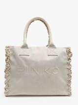 Sac Port paule Logo Shopper Coton Pinko Beige logo shopper A1X1