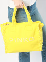 Sac Port paule Logo Shopper Coton Pinko Bleu logo shopper A1WQ-vue-porte