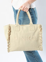 Sac Port paule Logo Shopper Coton Pinko Beige logo shopper A1X1-vue-porte