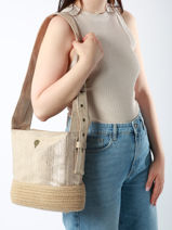 Sac Shopping Guimauve Le voyage en panier Beige guimauve PM750-vue-porte