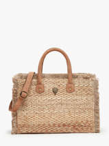 Sac Port� Main Frange Le voyage en panier Beige frange PM804