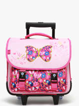 Cartable  Roulettes 2 Compartiments Snowball Rose butterfly T46438