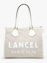 Sac Cabas D'�t� Zipp� Toile De Jute Et Cuir Lancel Beige cabas d'ete A13310