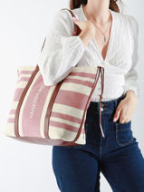 Handtas Cabas Katoen Vanessa bruno Roze cabas 3V40374-vue-porte