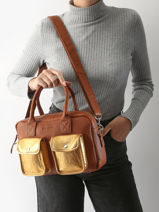 Handtas Dore Leder Paul marius Oranje dore DANDSDOR-vue-porte