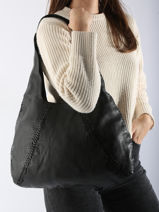 Sac Port paule Milan Cuir Basilic pepper Noir milan BMIL01-vue-porte