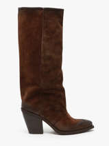Bottes  Talon Stivali Tubo En Cuir Metisse Marron accessoires Bottes Texan en daim
