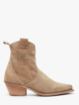 Santiags � Talon Tronchetti Texani En Cuir Metisse Beige women Bottines texanes fabriqu�es dans des mat�riaux souples et enti�rement bross�es et vieillies � la main.