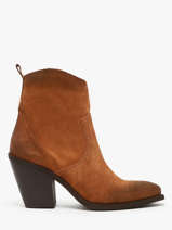 Bottines  Talon Tronchetti Texani En Cuir Metisse Marron women Bottines texanes en daim bross  la main.