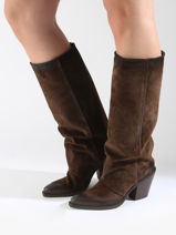 Bottes  Talon Stivali Tubo En Cuir Metisse Marron accessoires Bottes Texan en daim-vue-porte