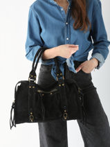 Sac Port� �paule A4 Velvet Cuir Milano Noir velvet VE24095-vue-porte