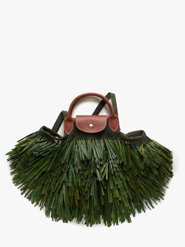 Longchamp Le pliage filet raphia Besace Vert