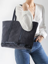 Le Cabas L Lin Paillettes Vanessa bruno Bleu cabas lin 31V40409-vue-porte