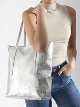 Sac Port paule A4 Nine Cuir Milano Argent nine NI24111-vue-porte