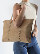 Sac Port� �paule Velvet Cuir Milano Beige velvet VE24113-vue-porte