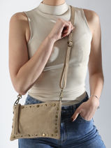 Sac Bandoulire Velvet Cuir Milano Beige velvet VE241111-vue-porte