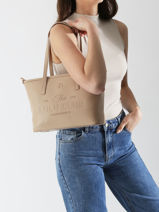 Sac Port paule Logo Lulu castagnette Beige logo YZEURE-vue-porte