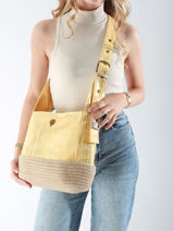 Sac Shopping Guimauve Le voyage en panier Jaune guimauve PM750-vue-porte
