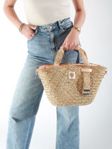 Cabas Estival Paille Le voyage en panier Orange estival PM848-vue-porte