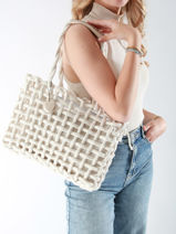 Sac � Main Crochet Le voyage en panier Beige crochet PM853-vue-porte