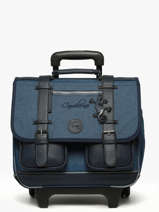 Cartable  Roulettes 2 Compartiments Cameleon Bleu vintage color CR38