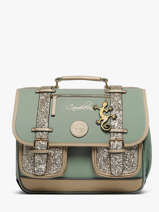 Boekentas Kinderen 2 Compartimenten Cameleon Groen vintage fantasy CA35