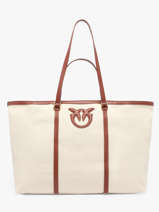 Schoudertas Logo Shopper Katoen Pinko Beige logo shopper 4715A2G2