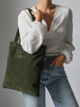 Sac Port paule Suedine Kba Polyester Lancaster Vert suedine kba 61-vue-porte