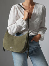 Sac Port paule Suede Cuir Lancaster Vert suede 82-vue-porte