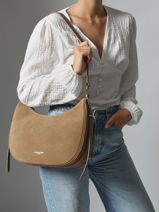 Sac Port paule Suede Cuir Lancaster Beige suede 82-vue-porte