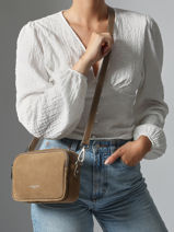 Sac Bandoulire Suede Cuir Lancaster Beige suede 65-vue-porte