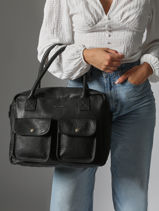 Handtas Le Dandy A4 Leder Paul marius Zwart vintage F9774-1-vue-porte