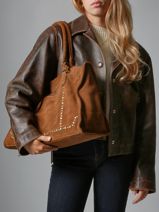 Schoudertas A4 Houston Leder Basilic pepper Beige houston BHOU31-vue-porte