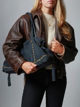 Sac Port paule Houston Cuir Basilic pepper Bleu houston BHOU80-vue-porte