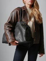 Sac Port� �paule A4 Cow Cuir Basilic pepper Noir cow BCOW85-vue-porte