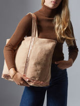 Handtas L Le Cabas Linnen Pailletten Vanessa bruno Beige cabas lin 31V40315-vue-porte
