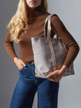 Sac Port Main Cabas Coton Vanessa bruno Gris cabas 1V40378-vue-porte