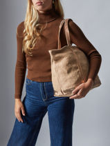 Handtas Met Rits M Le Cabas Linnen Pailletten Vanessa bruno Geel cabas lin 31V40378-vue-porte