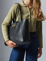 Schoudertas K Signature Leder Karl lagerfeld Zwart k signature A3W30133-vue-porte