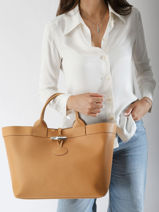Longchamp Le roseau souple Sac port� main Beige-vue-porte