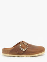 Slippers Boston Big Buckle Uit Leder Birkenstock Bruin women 1030446