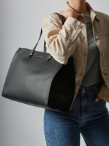 Schoudertas A4 Formaat Saffiano David jones Zwart saffiano 4N-vue-porte